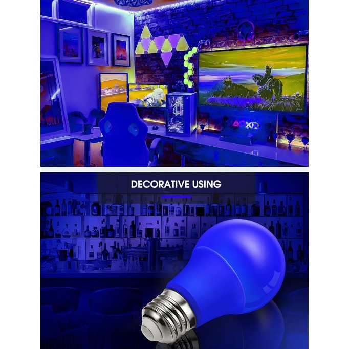 Blue Light Bulbs, A19 9W (60W Equivalent) Christmas Blue Colored Light Bulb Outdoor, E26 Base