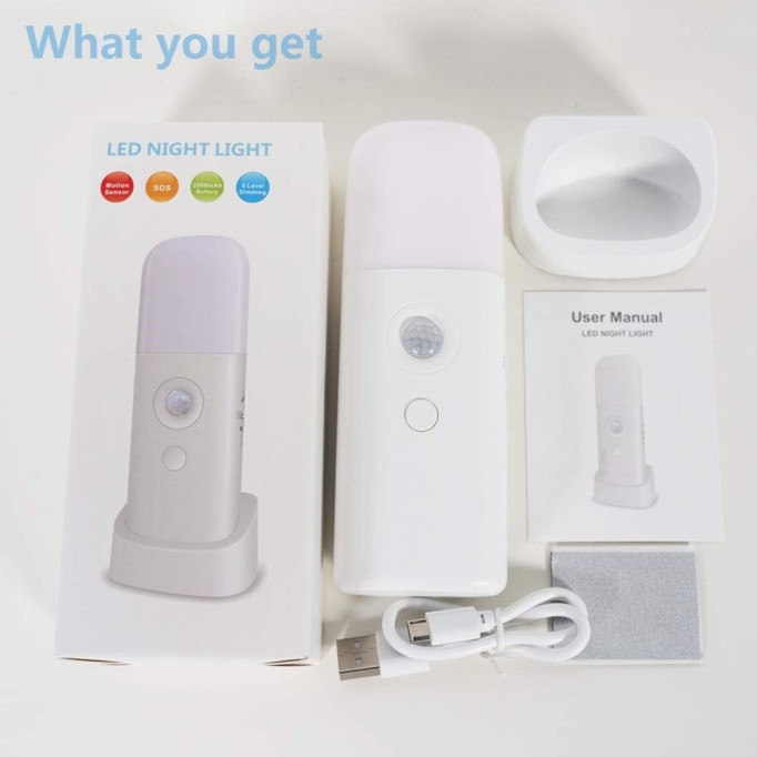 Motion Sensor Night Light Indoor, 2000mAh Battery Operated Lights, Cordless Table Lamps for Kids, 5 Stages Dimmable LED Nursery Night Lights for Bedroom, Bathroom, Hallway
