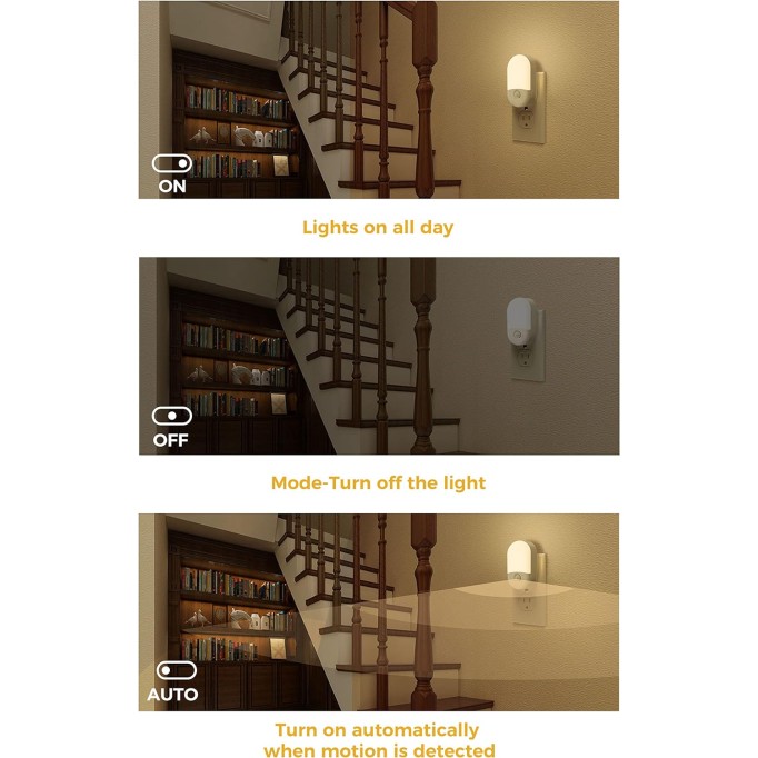 LED Motion Sensor Night Light, 2Pack, Motion Activated Night Light, Night Lights Plug into Wall Motion Sensor, 3000K Warm White, Adjustable Brightness 30/60LM, for Kids Adults Bathroom Bedroom
