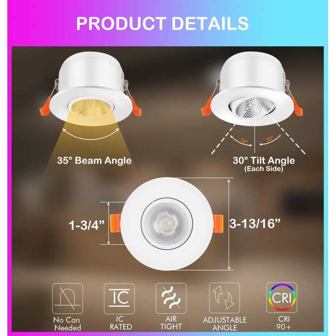 3inch Eyeball Smart LED Recessed Light,Color Changing Recessed Lighting,Compatible with Alexa and Google Home Assistant,Hub Included,4 Pack
