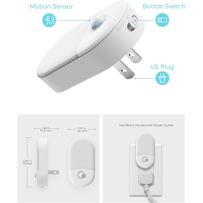 LED Night Light, 4 Pack Motion Sensor, Adjustable Brightness, Daylight White, for Hallway, Bathroom, Kids