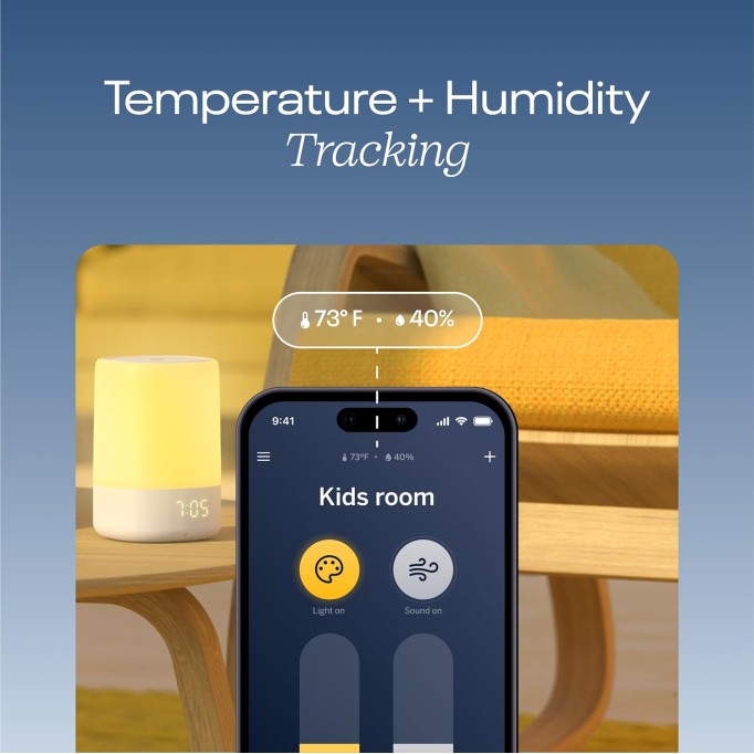 Sound and Light Smart Baby Night Light and Sound Machine | Audio Monitor | Cry Detection Alert Feature | OK to Wake Alarm Clock for Kids | Temp & Humidity Tracking | Rechargeable Battery | WiFi