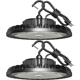 LED High Bay Light 150W 21,000lm 5000K Daylight 600W MH/HPS Equivalent with US Plug 5’ Cable Waterproof UFO Commercial Warehouse Workshop Garage Factory Area Lighting Fixture, 2 Pack