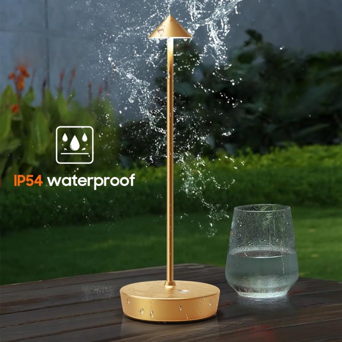 Set of 2 Rechargeable Cordless Table Lamp,6000mAh LED Battery Operated Desk Lamp Touch 3 Color Dimming Portable Outdoor Waterproof Table Light for Patio/Restaurant/Dining/Home(Gold)