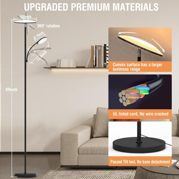 Floor Lamp 44W 4200LM Super Bright LED Floor Lamp for Living Room, Remote Floor Lamp with Reading Light, Dimmable Modern Stand Tall Lamp for Bedroom Office