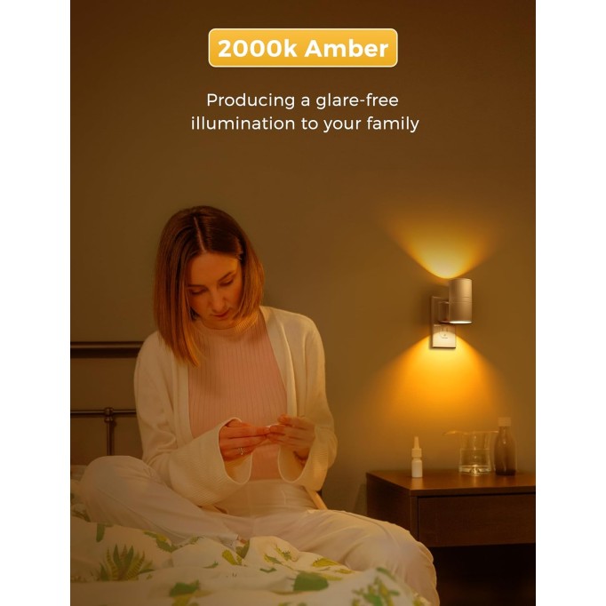 Amber Night Light Yellow Night Light, Dimmable Night Light, Dusk to Dawn Sensor, Soft Night Light Sleep Light, 0-100LM, Modern Night Light Warm for Bedroom Bathroom Hallway Nursery Kids, 2 Pack