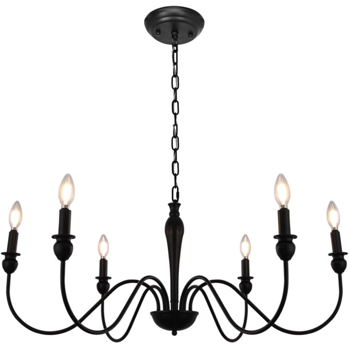 Black Chandelier 37", 6-Light Farmhouse Iron Chandeliers for Dining Room Lighting Fixtures Hanging, Light Fixtures Industrial Modern Chandelier for Bedroom, Foyer, Hall, Kitchen, Entryway