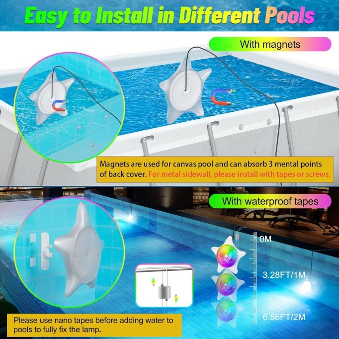 LED Pool Lights with ETL Adapter, 15W RGB Music Sync&Color Changing Submersible Pool Lights with APP Control, Waterproof IP68 Swimming Pool Lights for Above Ground Pools Inground Pools (26ft Cord)