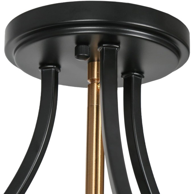 Semi Flush Mount Ceiling Light, Black Gold Close to Ceiling Light Fixture 3 Light Modern Farmhouse Ceiling Light with Seeded Glass for Kitchen Bedroom Hallway Entryway
