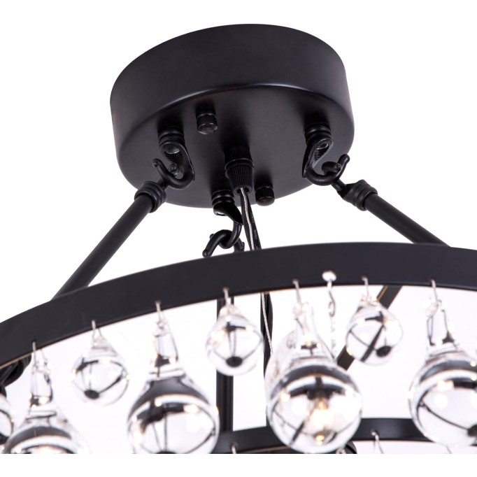 Modern 5- Light Crystal Ceiling Light Fixture, Matt Black Semi Flush Mount Ceiling Light Fixture, Small Chandelier with crystal raindrop shade for Hallway, Bedroom, Dinner Room, Closet, Foyer