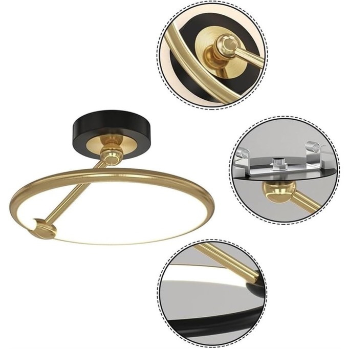 Wall Lamp American Ceiling Light LED Semi Recessed Ceiling Lamp Corridor 360° Surround Glow Semi Flush Mount Ceiling Light Anti-Rust Stabilized Aluminum Lamp Body Lighting Fixtures ( Color : Gold ) ,L